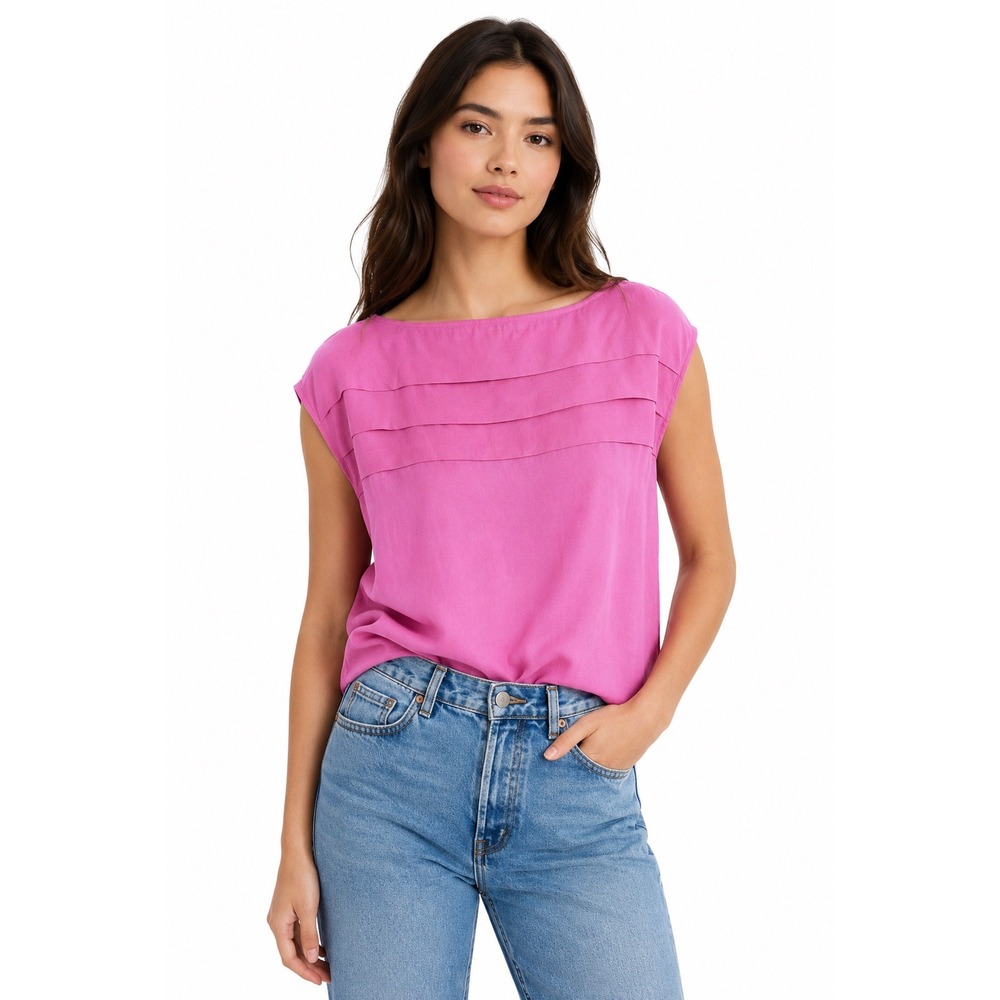 Sparkle & Fade Pink 100% Silk Tiered Sleeveless Blouse Top Medium Feminine Soft